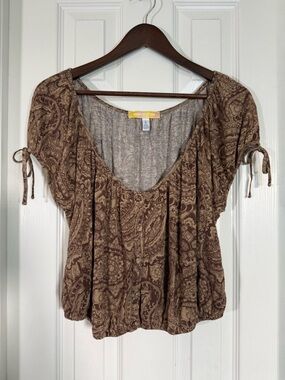 Urban Outfitters Brown Paisley Button Front Peasant Top Size L